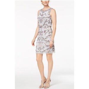 Adrianna Papell Dress 4 Beaded Sleeveless Blue Knee Elegant Formal Cocktail